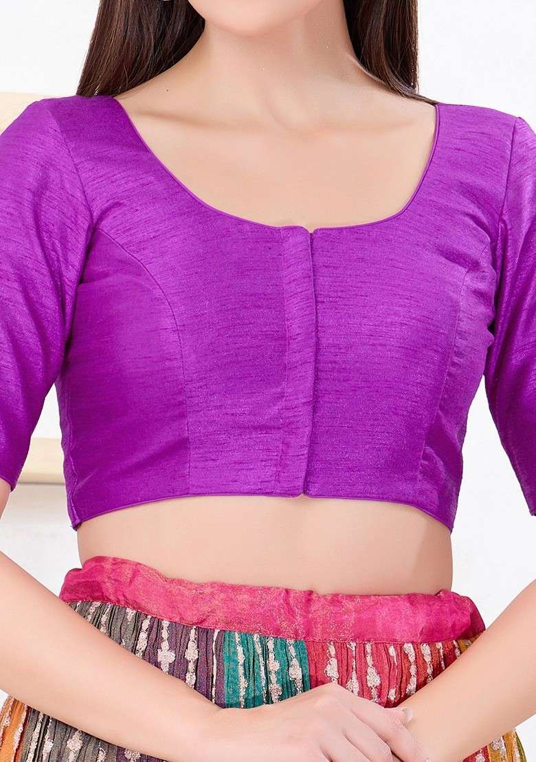 Silk Round Neck Padded Saree Blouse - Indya