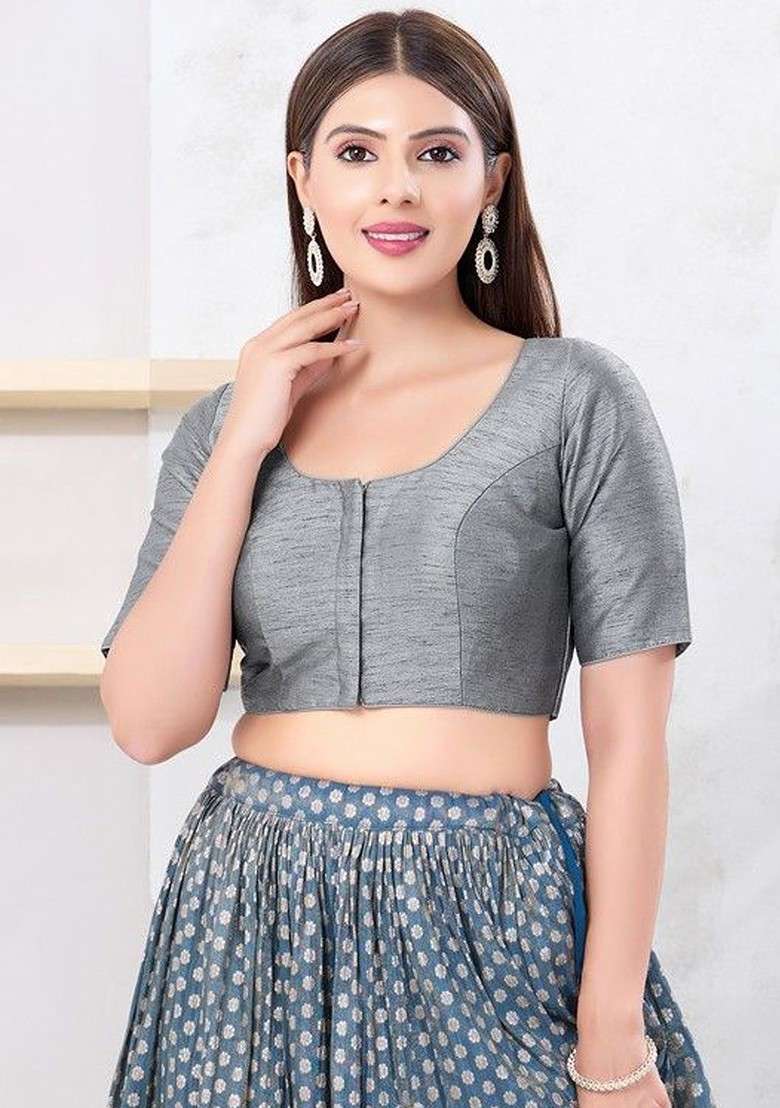 Silk Round Neck Padded Saree Blouse - Indya