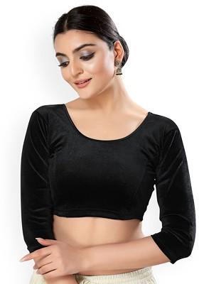 Velvet Round Neck Non Padded Stretchable Saree Blouse