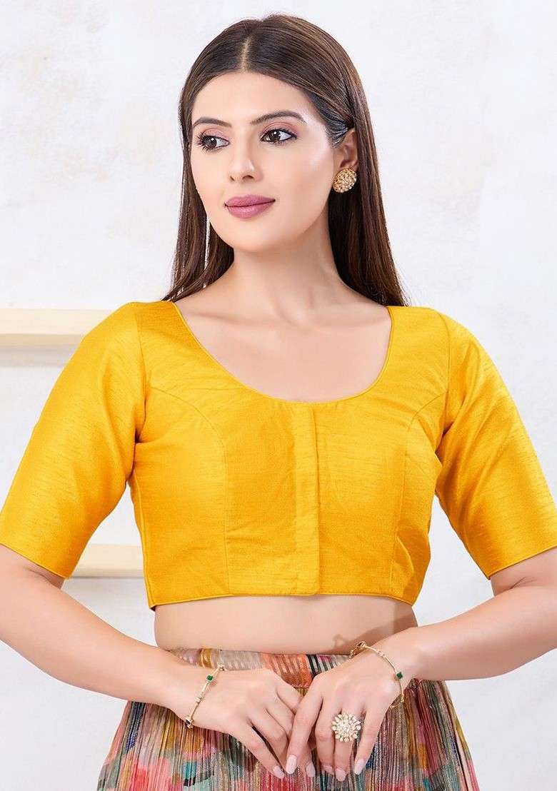 Dupion Silk Round Neck Padded Saree Blouse - Indya