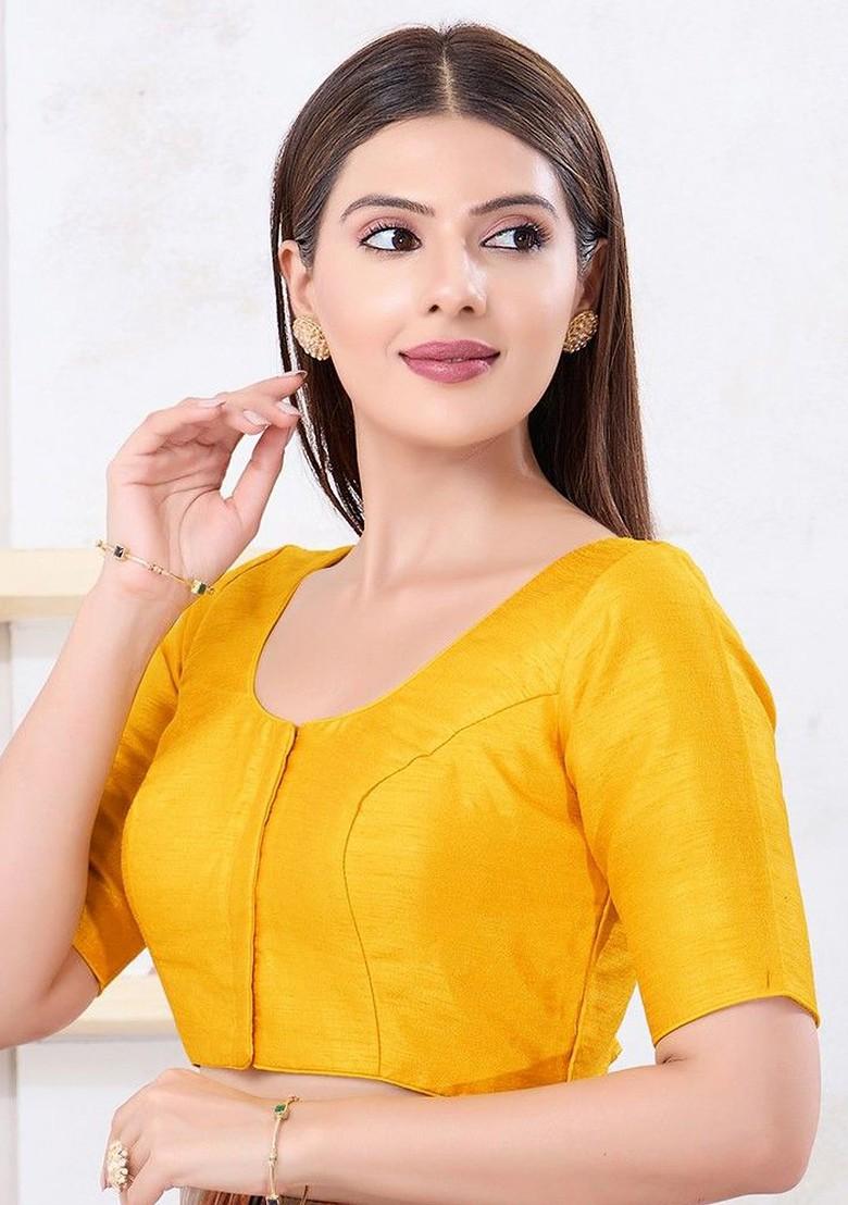 Dupion Silk Round Neck Padded Saree Blouse