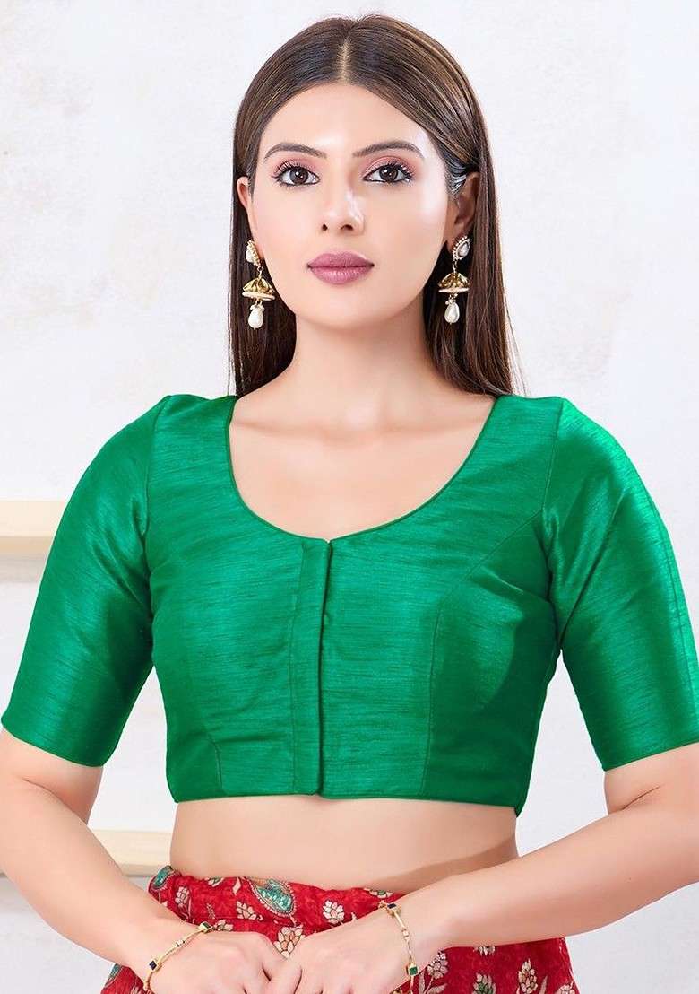 Silk Round Neck Padded Saree Blouse - Indya