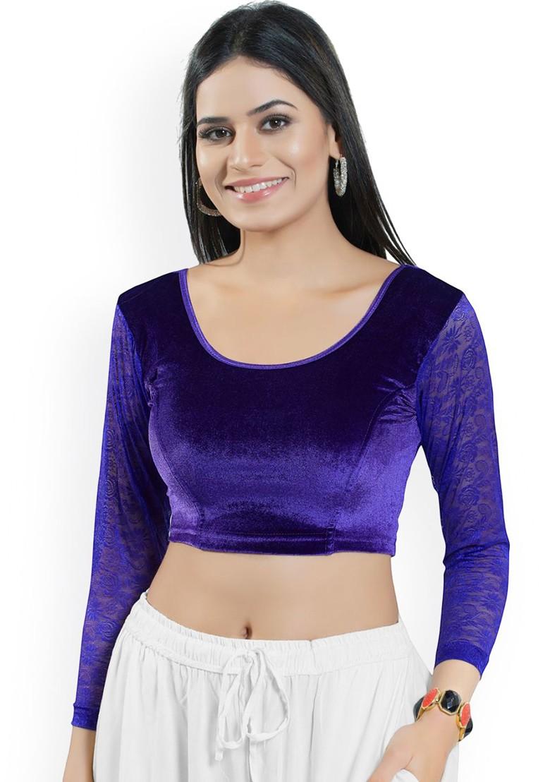 Velvet Round Neck Non Padded Stretchable Saree Blouse