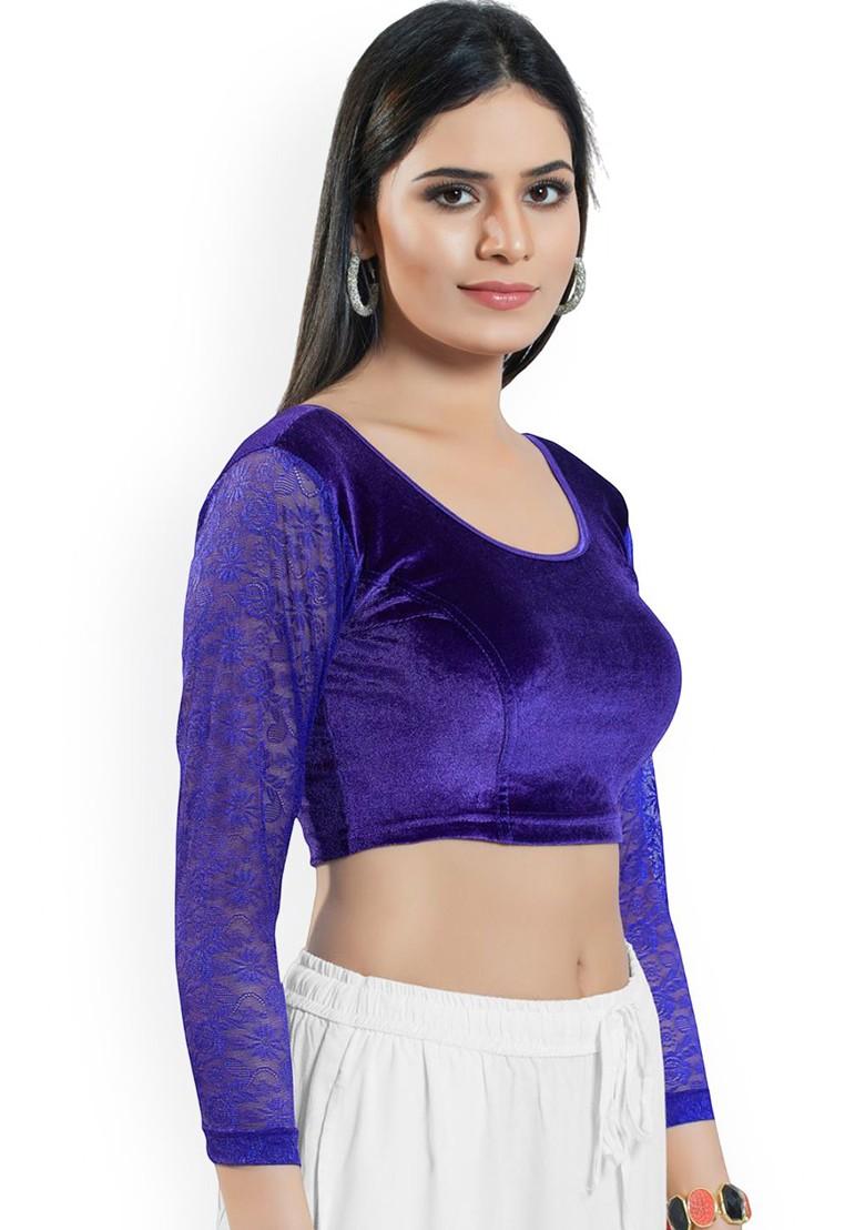 Velvet Round Neck Non Padded Stretchable Saree Blouse
