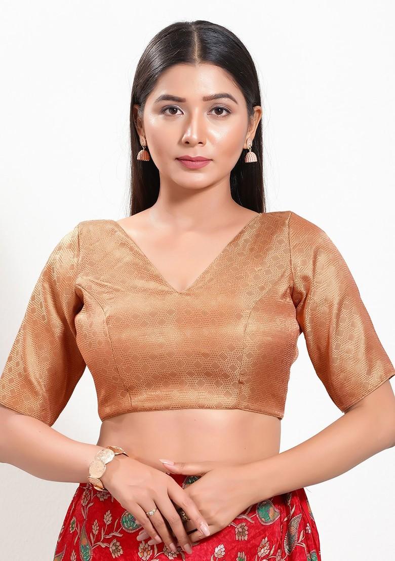 Women V Neck Padded Saree Blouse