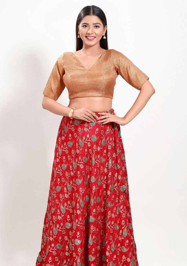 Women V Neck Padded Saree Blouse - Indya