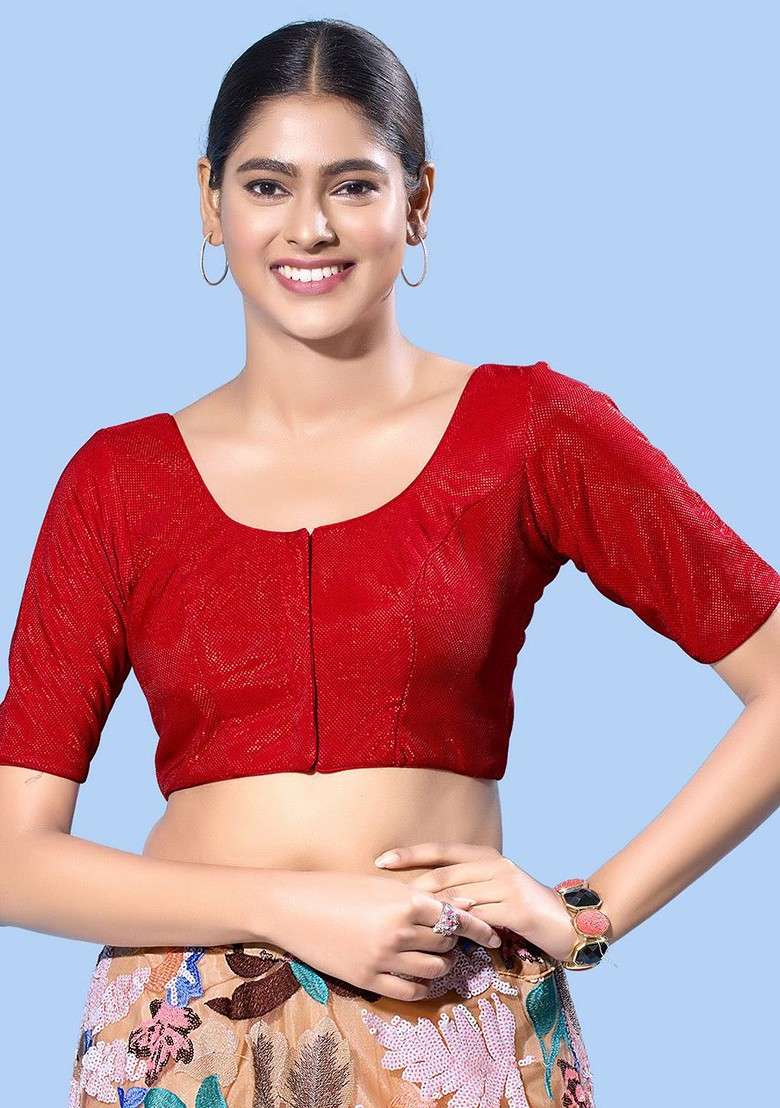 Women Round Neck Padded Saree Blouse - Indya