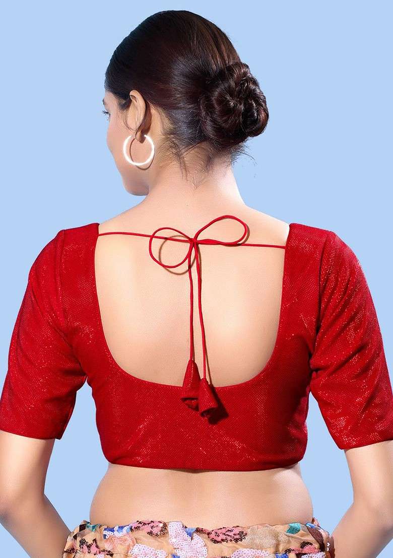 Women Round Neck Padded Saree Blouse - Indya