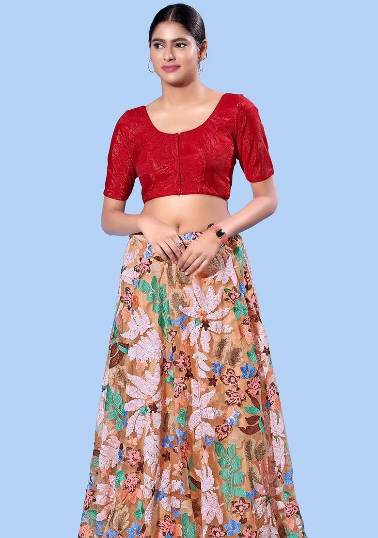 Women Round Neck Padded Saree Blouse - Indya