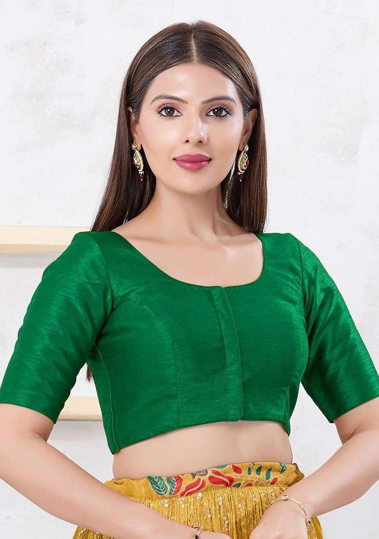 Silk Round Neck Padded Saree Blouse - Indya