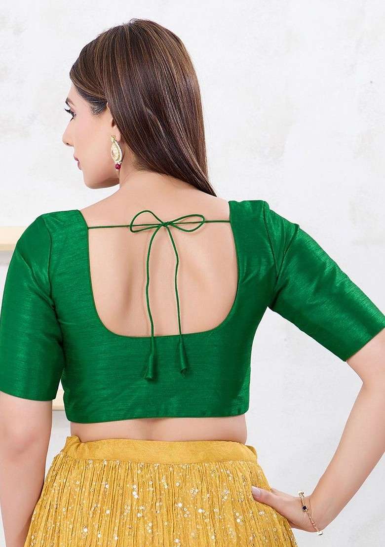 Silk Round Neck Padded Saree Blouse - Indya