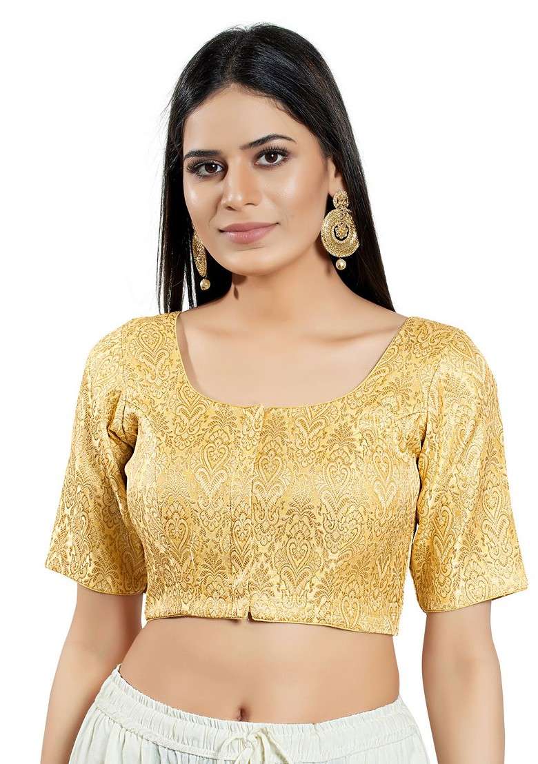 Women Round Neck Padded Saree Blouse - Indya