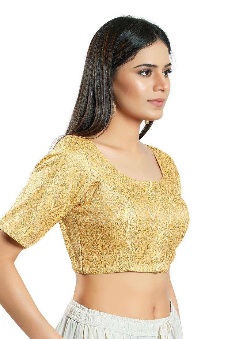 Women Round Neck Padded Saree Blouse - Indya