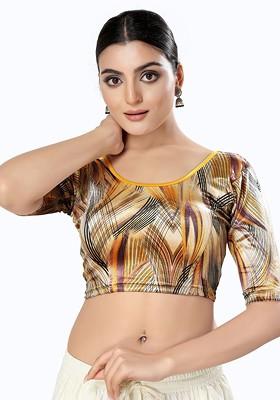 Printed Velvet Round Neck Non Padded Stretchable Saree Blouse