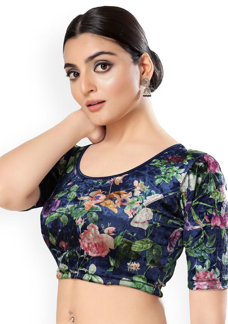 Printed Round Neck Saree Blouse