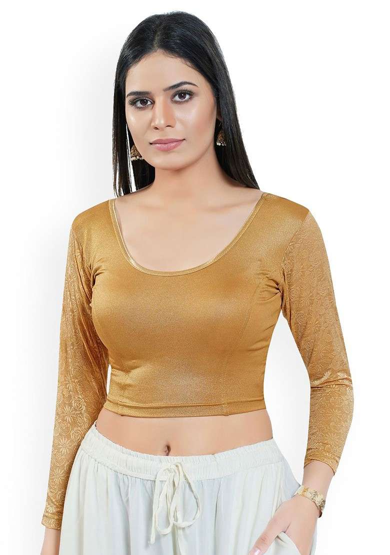 Round Neck Thread Work Non Padded Saree Blouse - Indya
