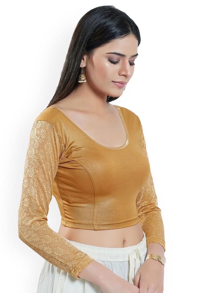 Round Neck Thread Work Non Padded Saree Blouse
