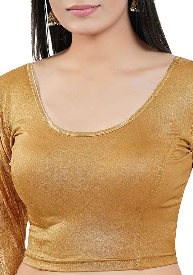 Round Neck Thread Work Non Padded Saree Blouse - Indya