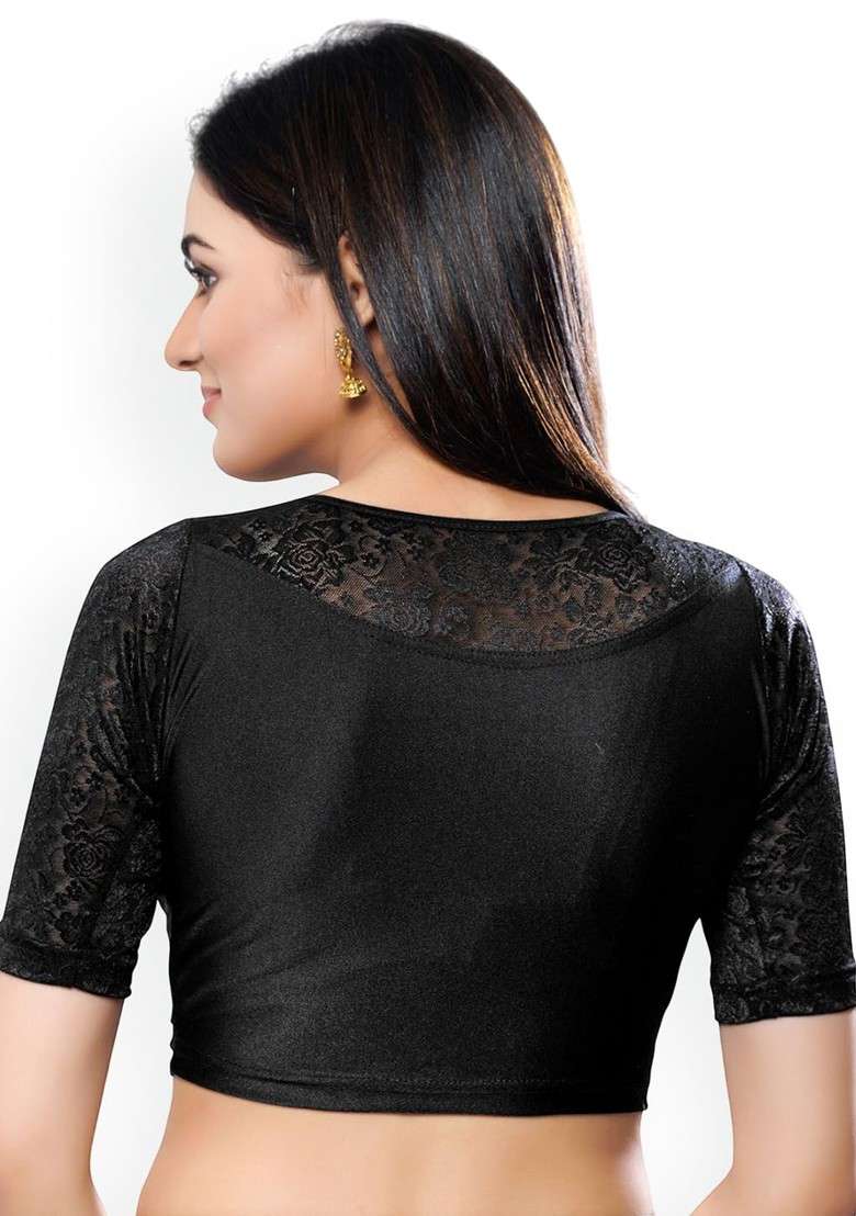 Round Neck Short Sleeves Non Padded Saree Blouse - Indya