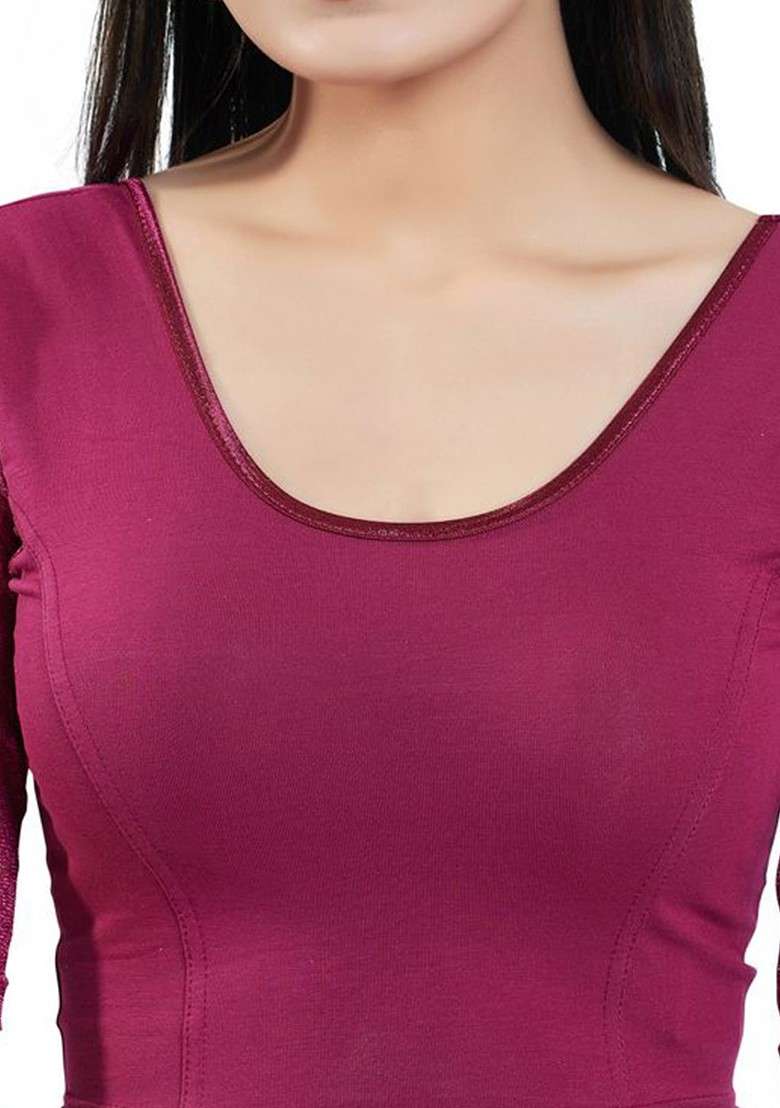 Round Neck Short Sleeves Non Padded Saree Blouse - Indya