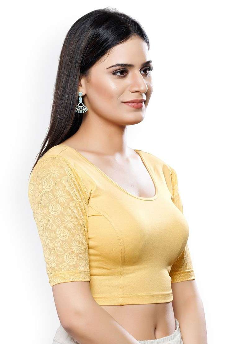 Round Neck Short Sleeves Non Padded Saree Blouse - Indya