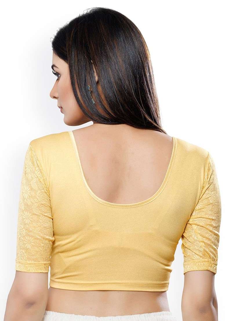 Round Neck Short Sleeves Non Padded Saree Blouse - Indya