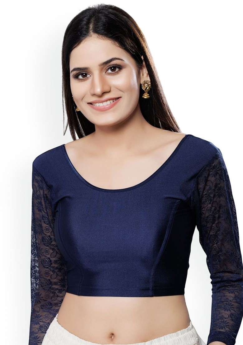Round Neck Long Sleeves Non Padded Saree Blouse - Indya