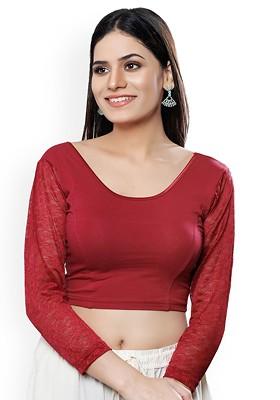 Embroidered Lace Detailed Round Neck Non Padded Saree Blouse
