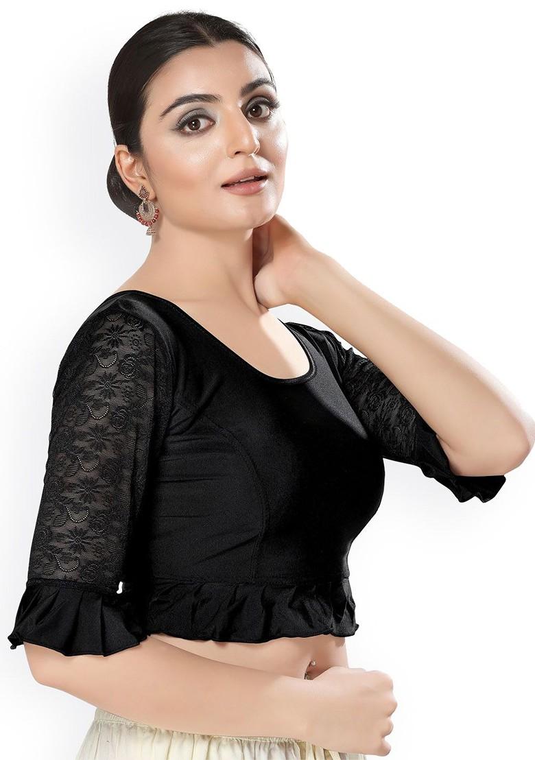 Round Neck Short Sleeves Non Padded Saree Blouse