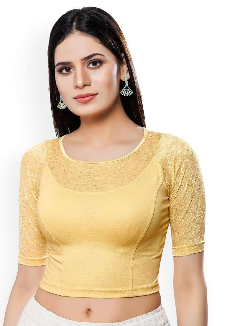 Round Neck Short Sleeves Non Padded Saree Blouse - Indya