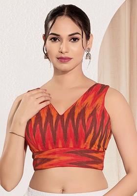 Woven Design V Neck Padded Saree Blouse