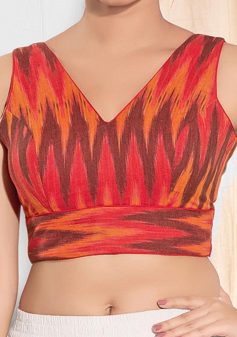 Woven Design V Neck Padded Saree Blouse