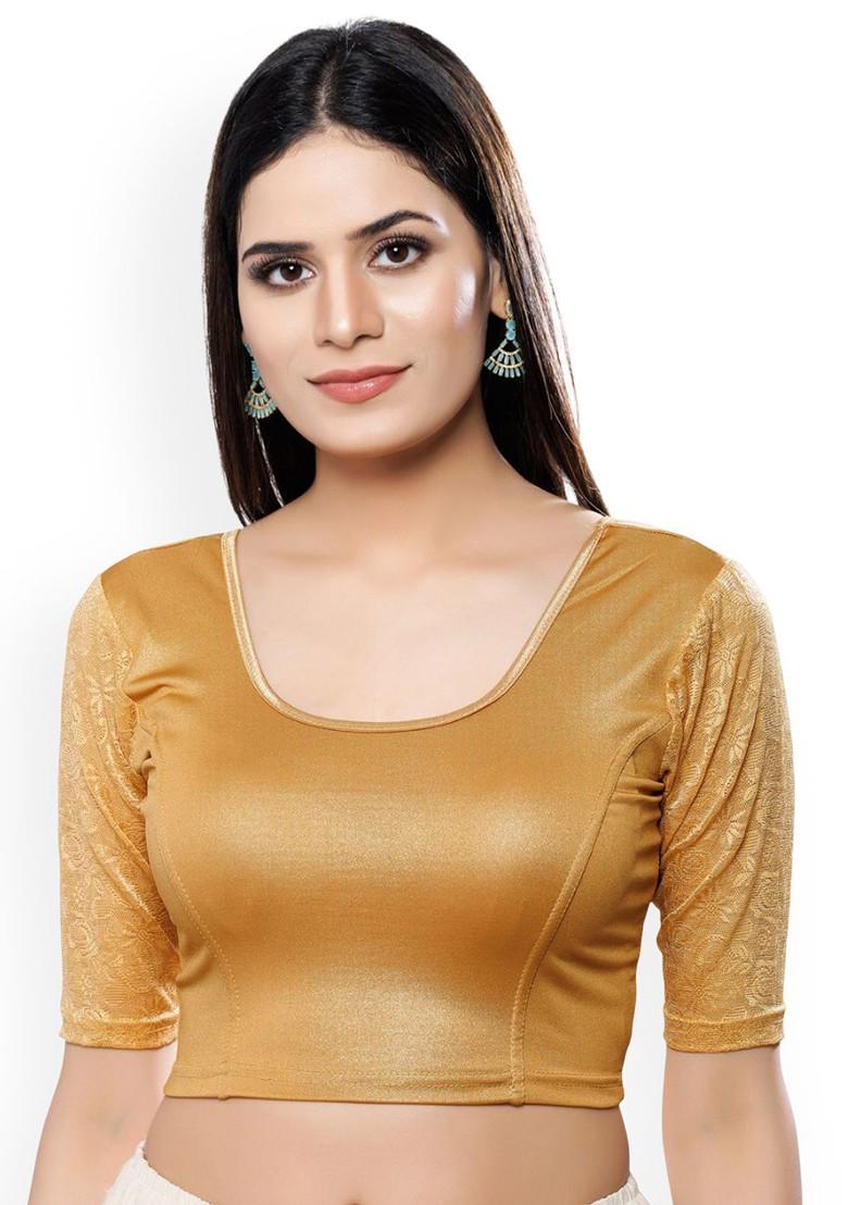 Round Neck Short Sleeves Non Padded Saree Blouse