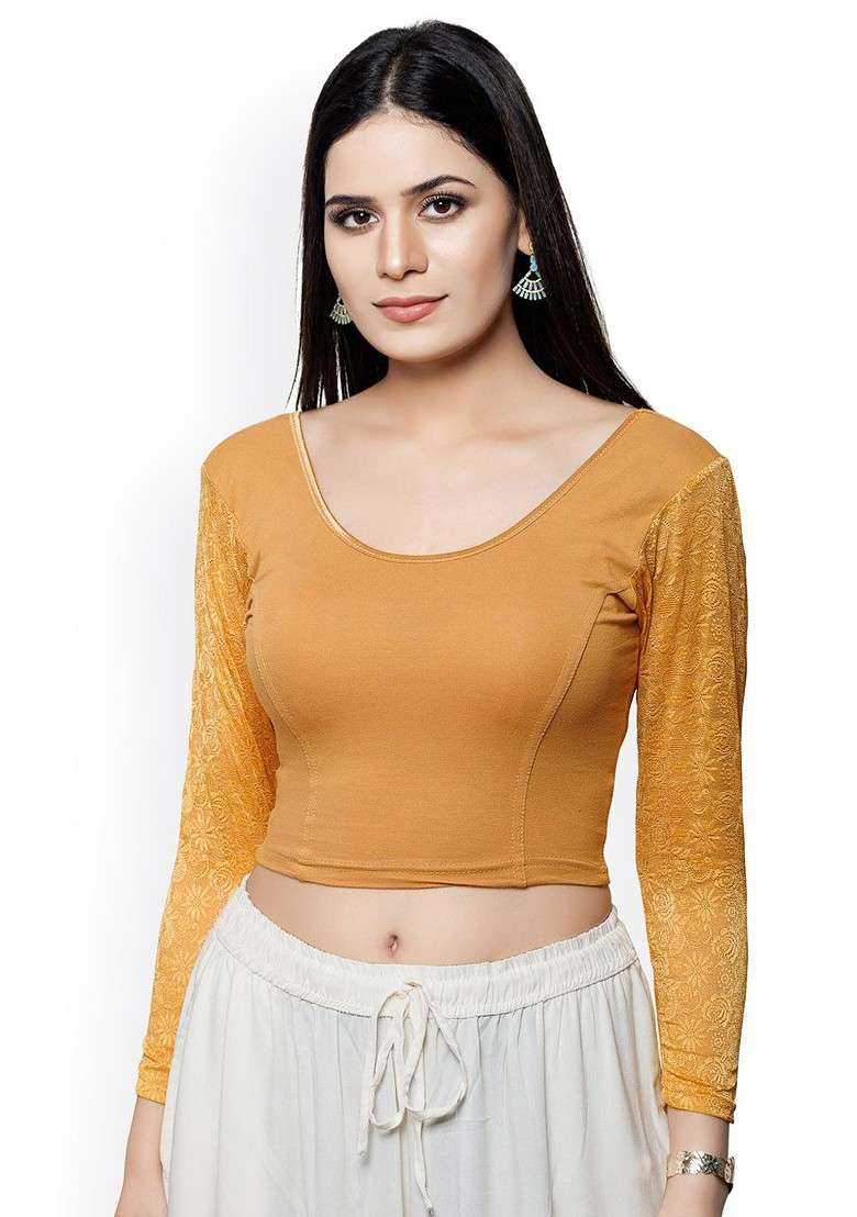 Round Neck Non Padded Stretchable Saree Blouse - Indya