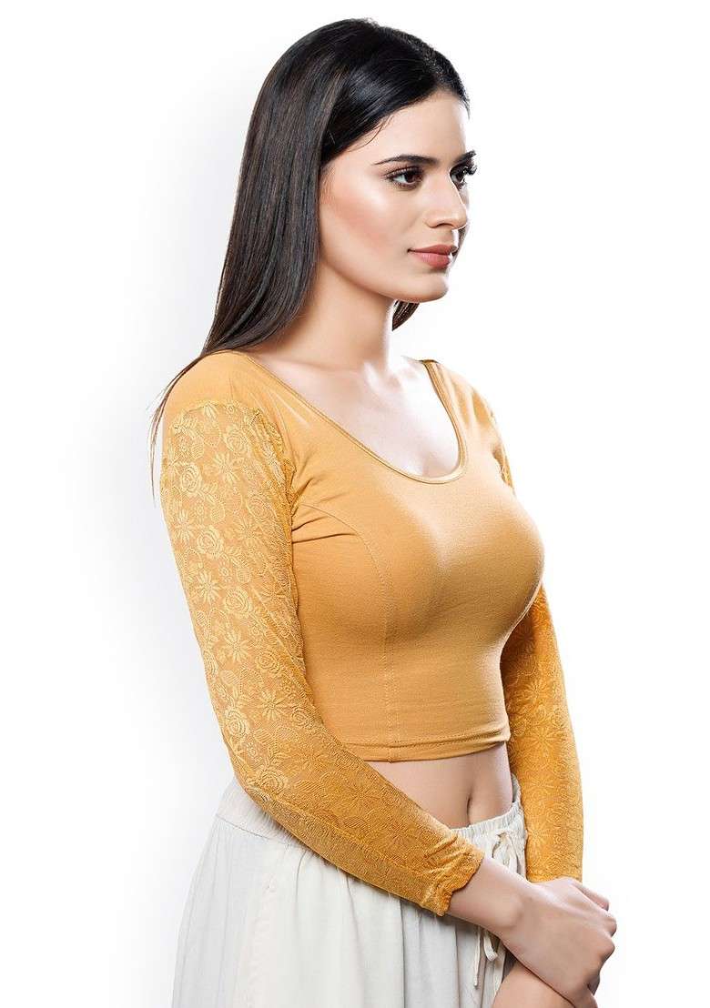 Round Neck Non Padded Stretchable Saree Blouse - Indya