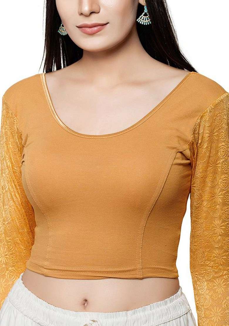 Round Neck Non Padded Stretchable Saree Blouse - Indya