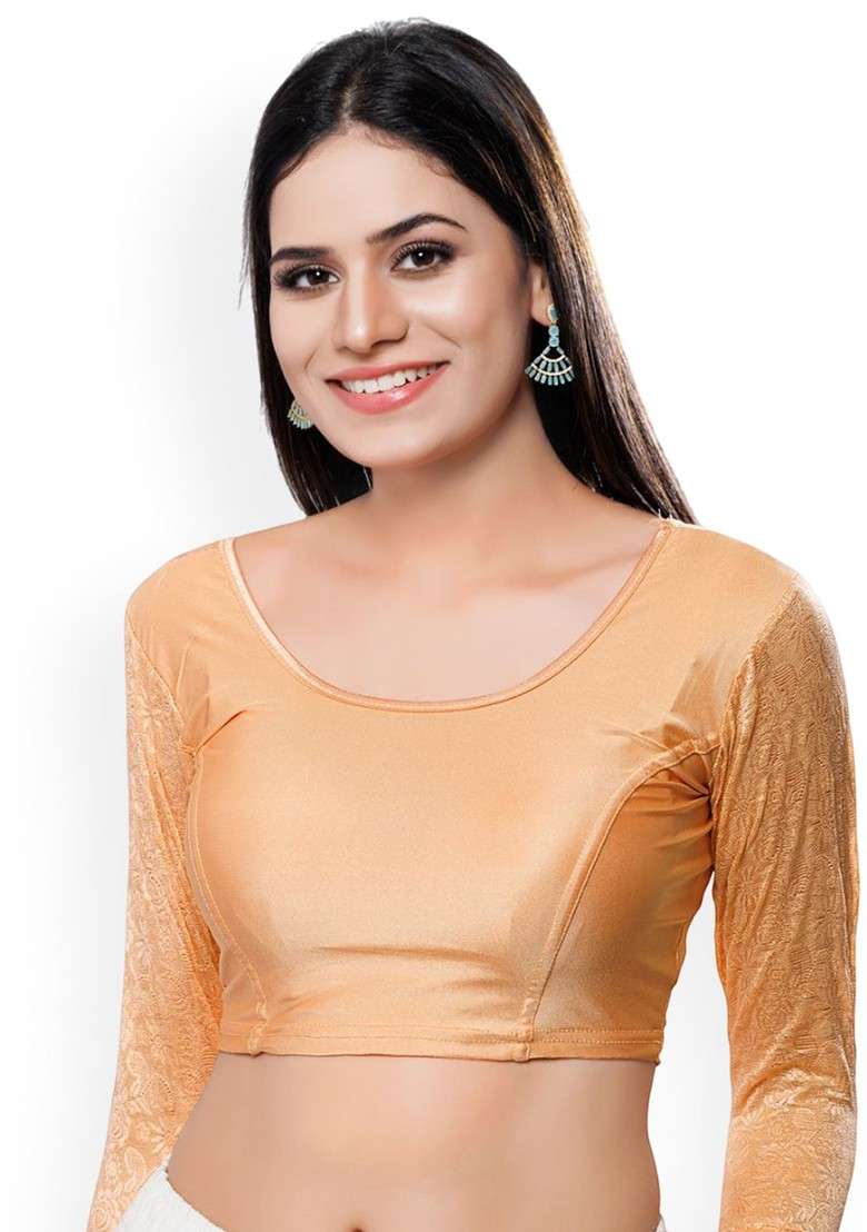 U Neck Long Sleeves Non Padded Saree Blouse - Indya