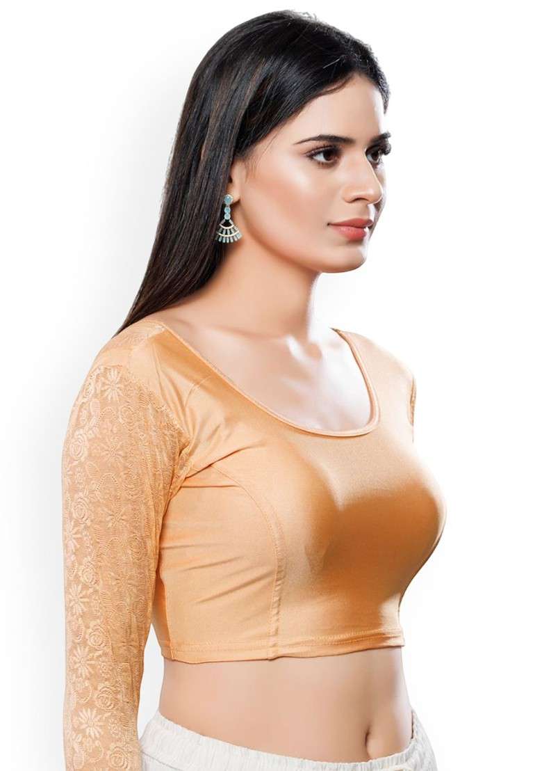 U Neck Long Sleeves Non Padded Saree Blouse - Indya