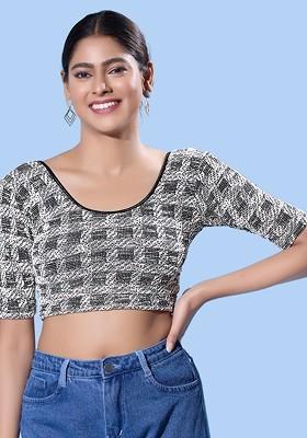 Silk Boat Neck Short Sleeves Non Padded Saree Blouse