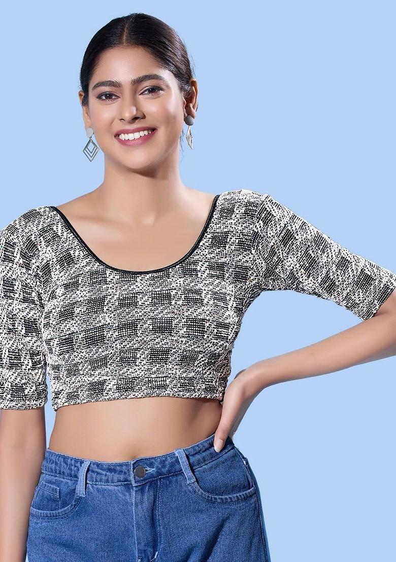 Silk Boat Neck Short Sleeves Non Padded Saree Blouse