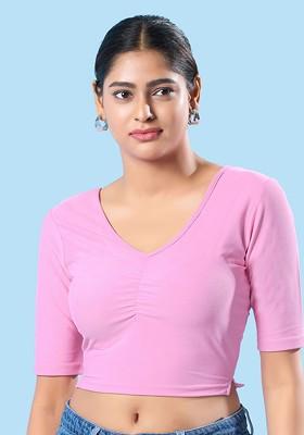 Round Neck Short Sleeves Non Padded Saree Blouse