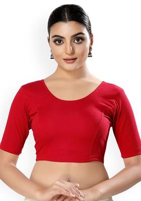 Boat Neck Short Sleeves Non Padded Saree Blouse