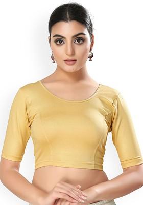Women Round Neck Short Sleeves Non Padded Saree Blouse