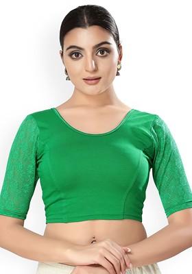 Boat Neck Short Sleeves Non Padded Saree Blouse