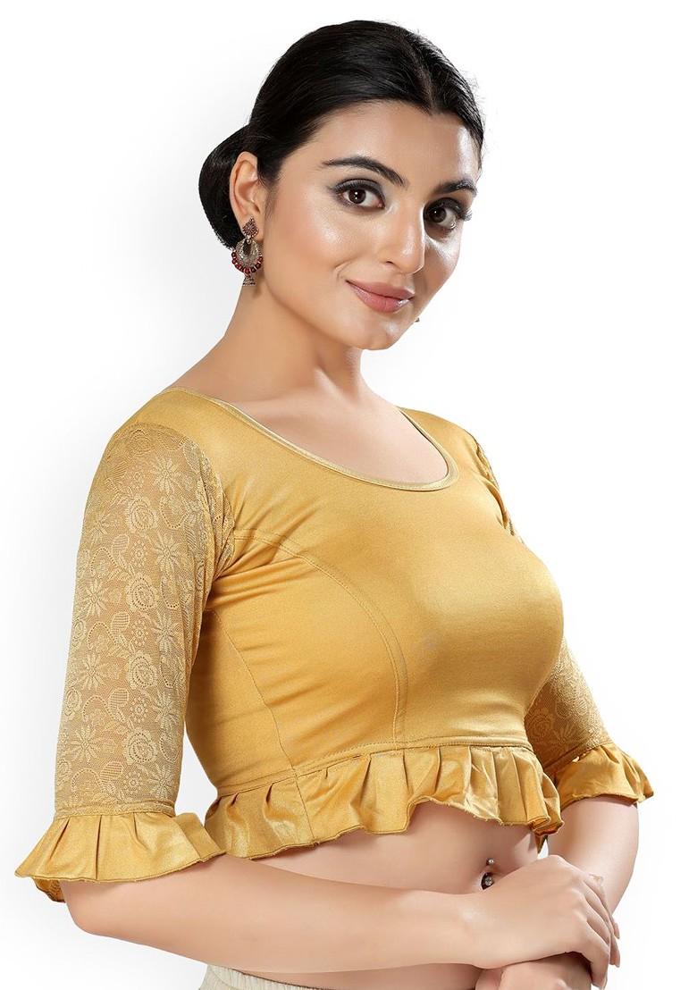 Round Neck Short Sleeves Non Padded Saree Blouse