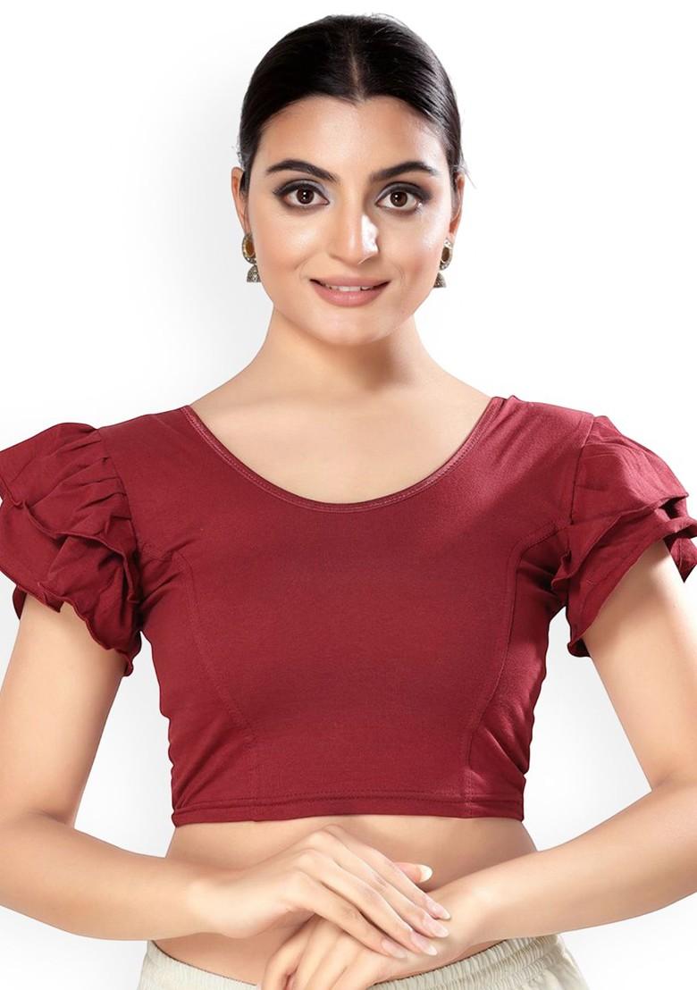 Round Neck Short Sleeves Non Padded Saree Blouse