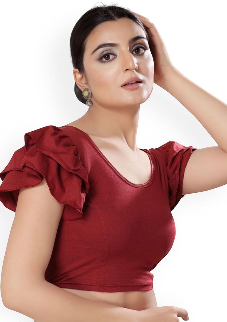 Round Neck Short Sleeves Non Padded Saree Blouse