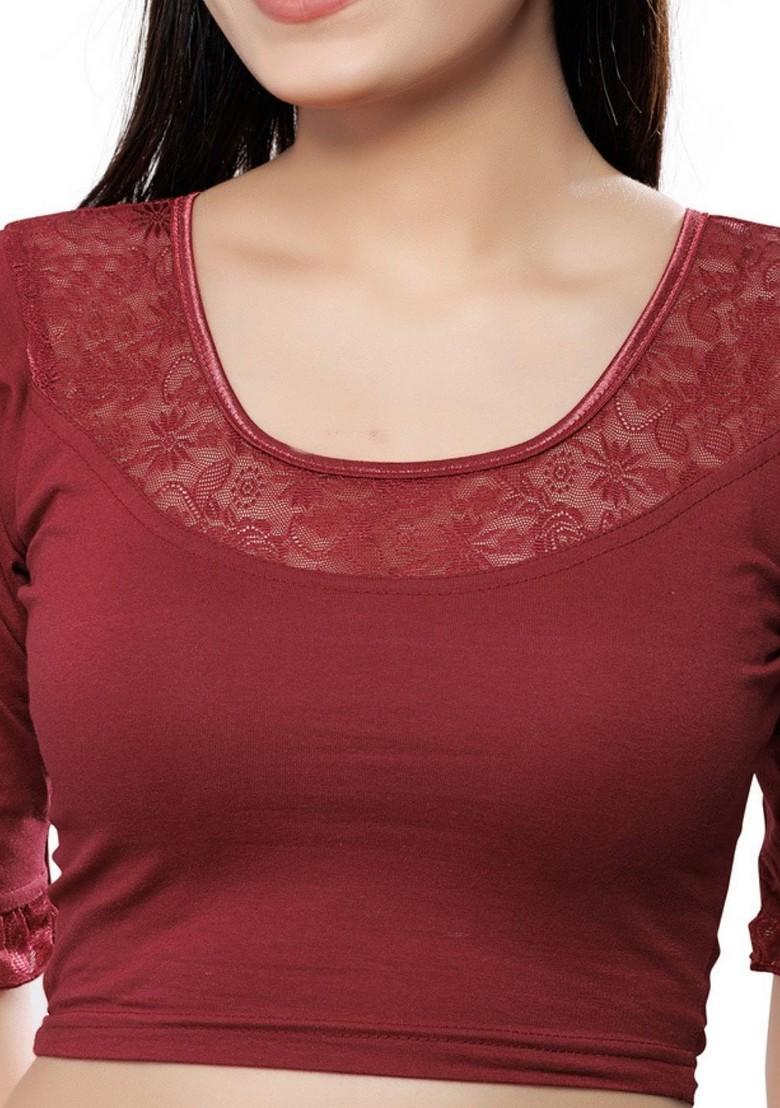 Embroidered Lace Detailed Round Neck Non Padded Saree Blouse