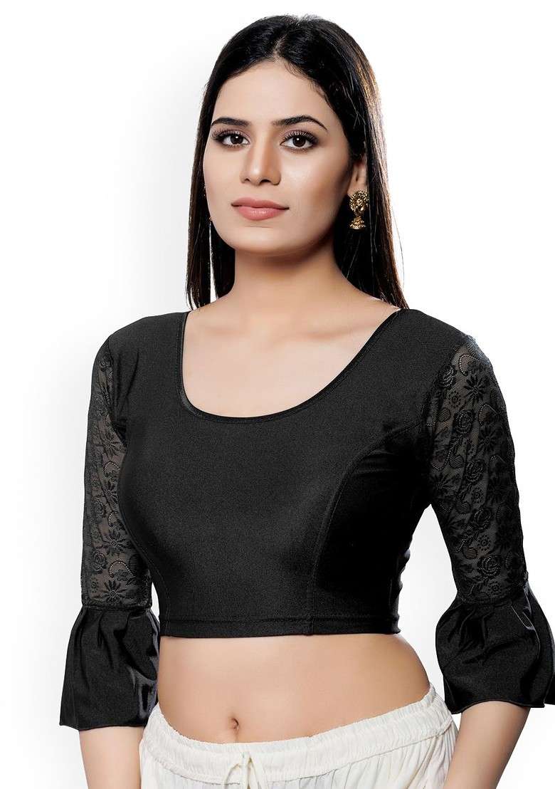 Round Neck Non Padded Stretchable Saree Blouse - Indya