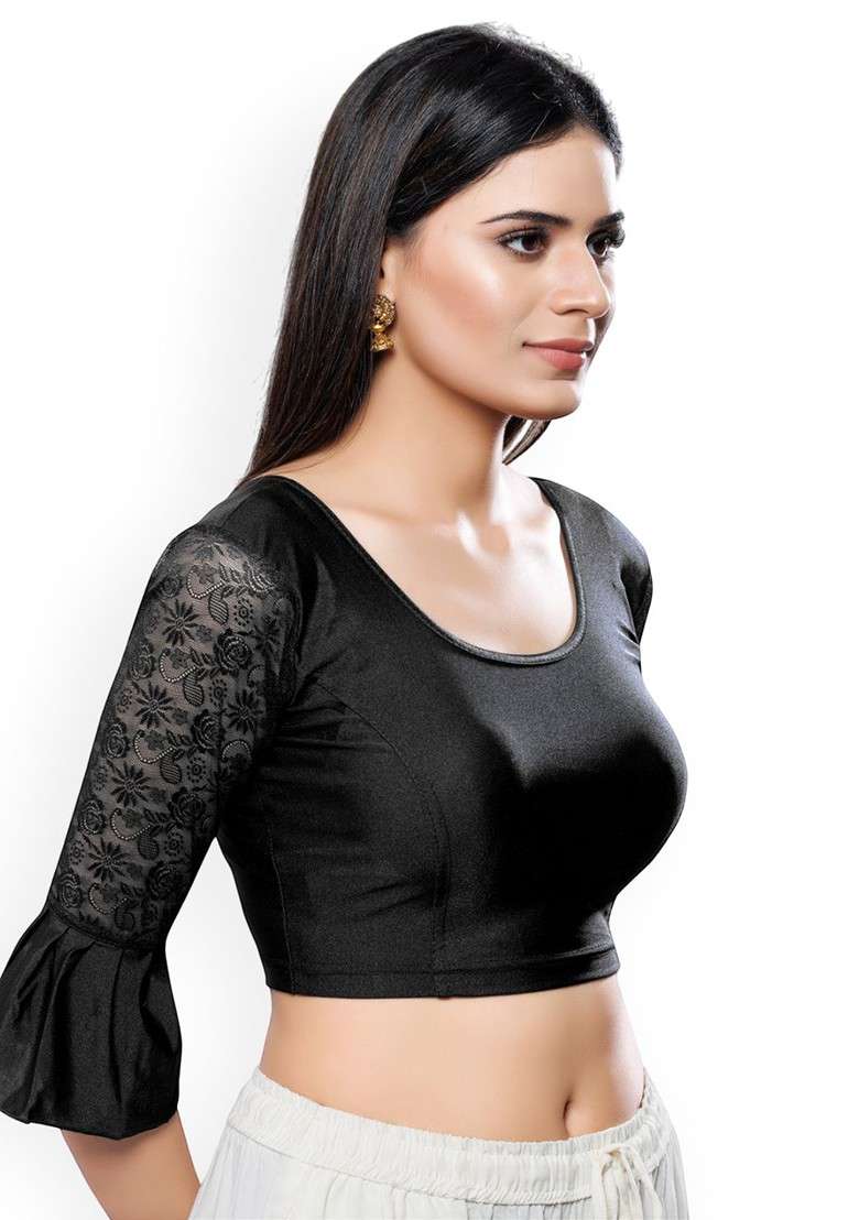 Round Neck Non Padded Stretchable Saree Blouse - Indya